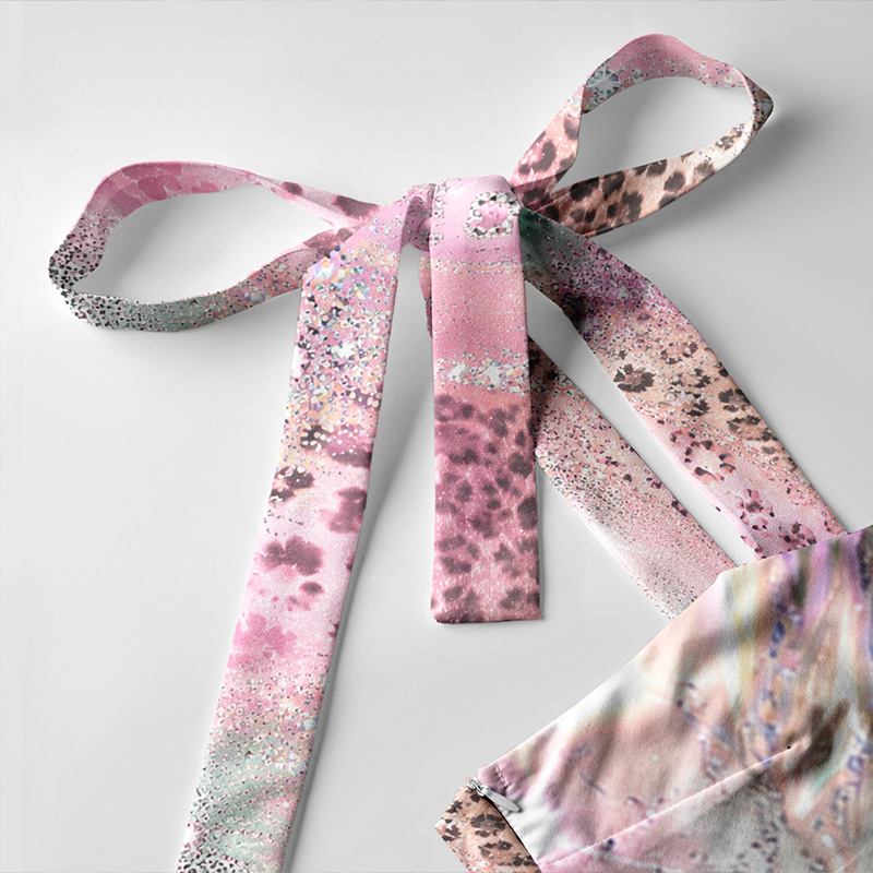 Personalized Shiny Satin Ombre Leopard Flower Collage Print Bow Strap Floor Length Dress For Summer Holiday Night Out Travel