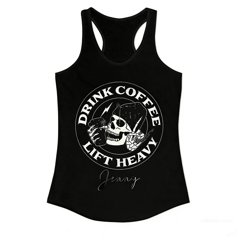 Personalized Couple Coffee Lover Tank Skull Racerback Tank Top Gym Top Valentines Day Gift for Gym Lover