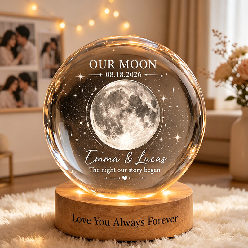 Personalized Our Moon Crystal Ball Night Light Custom Night Sky By Date Gift Wedding Anniversary Gift Gift for Wife Husband Couple Gifts