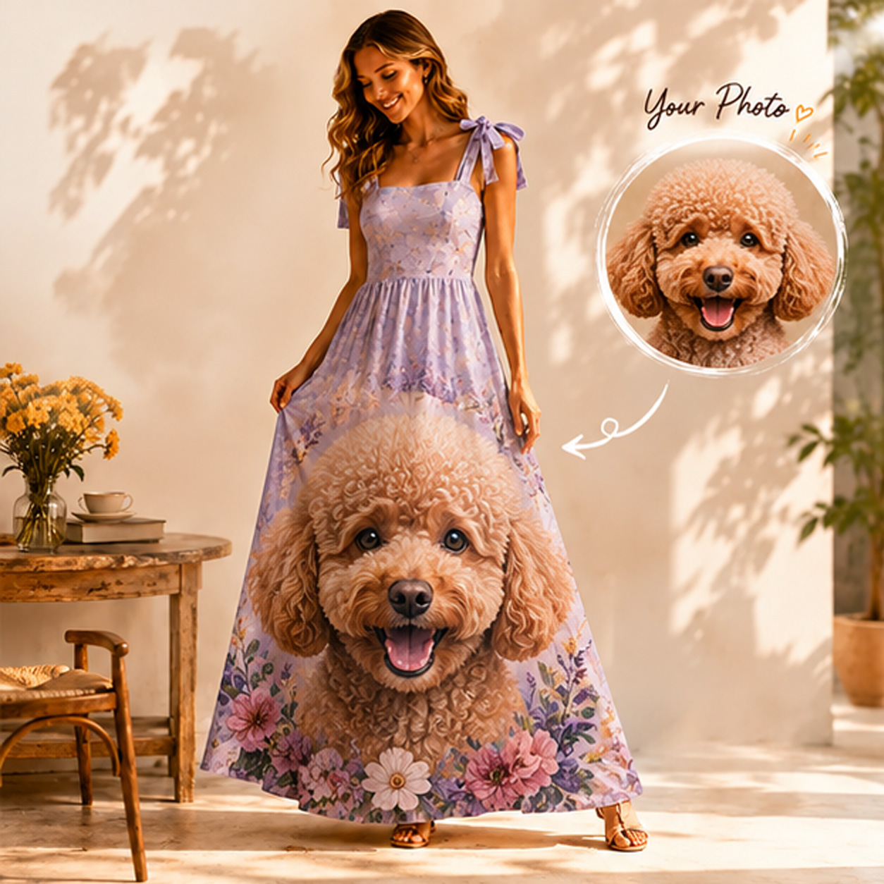 Personalized Oil Painting Pet Photo Maxi Dress Custom Image Gift for Pet Lover