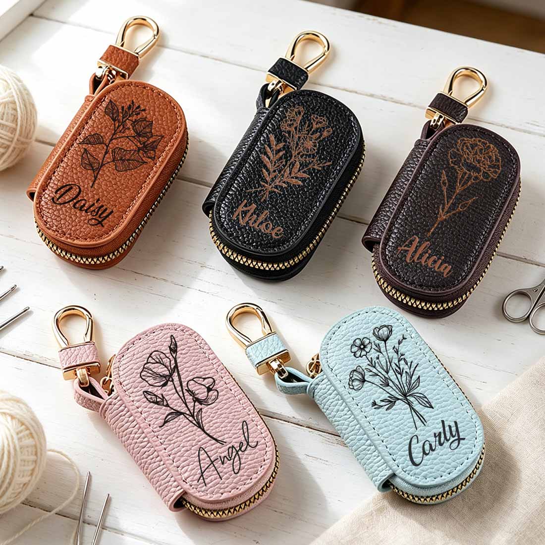 Personalized Knitting Crochet Notions Bag Mini Storage Bag Stitch Markers Point Protectors Tools Custom Name with Flower