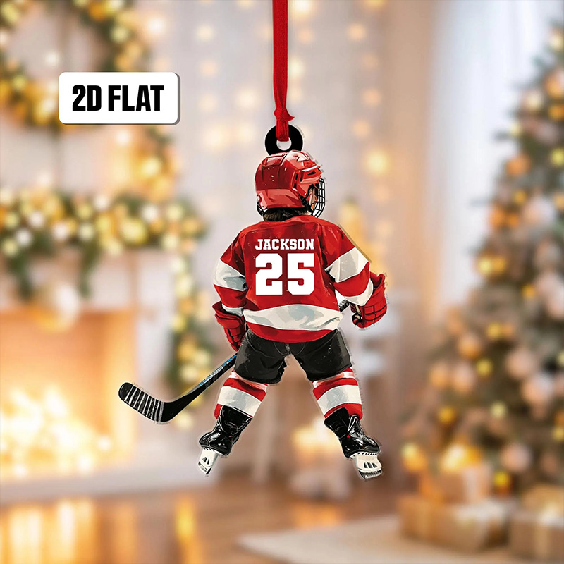 Personalized 2D Hockey Player Ornament with Custom Name, Number, and Jersey Colors