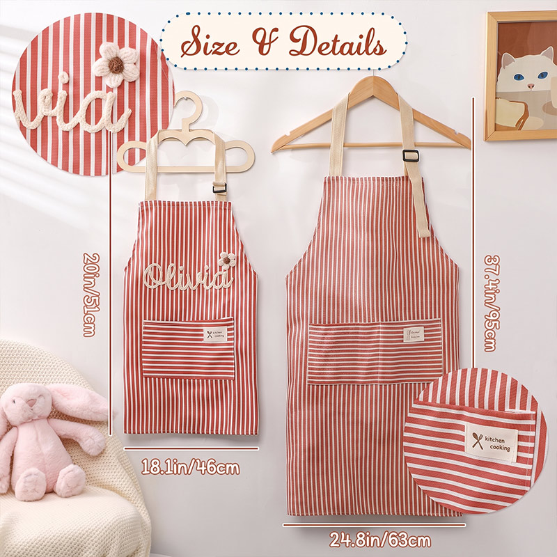 Personalized Striped Cooking Apron with Pocket Mom & Kids Apron Custom Matching Aprons with Name Kitchen Apron Gift for Cooking