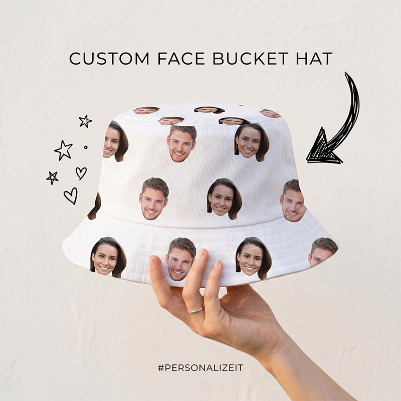 Personalized Photo Face Bucket Hat Custom Photo Sun Hat Gift Couple Gift Summer Gift for Her Wife Girlfriend Gift