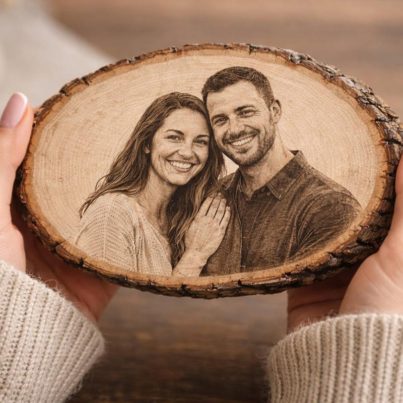 Personalized Wood Photo Engraving Custom Wedding Photo on Wood Slice Engraved Log Slice Gift for Couple Photo Gift for Her Him