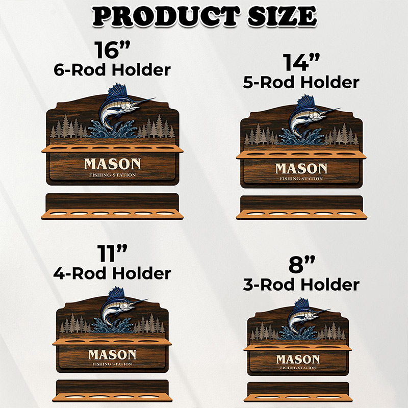 Personalized Reel Cool Dad Fishing Rod Holder Custom Angler Gift for Dad Wooden Fishing Pole Organizer Fisherman Wall Decor Bass Fishing Station Sign