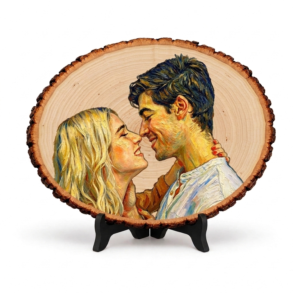 Personalized Painting Photo Engraving Basswood Keepsake Custom Photo Art on Wood Slice Engraved Log Slice Gift for Couple Photo Gift for Her Him