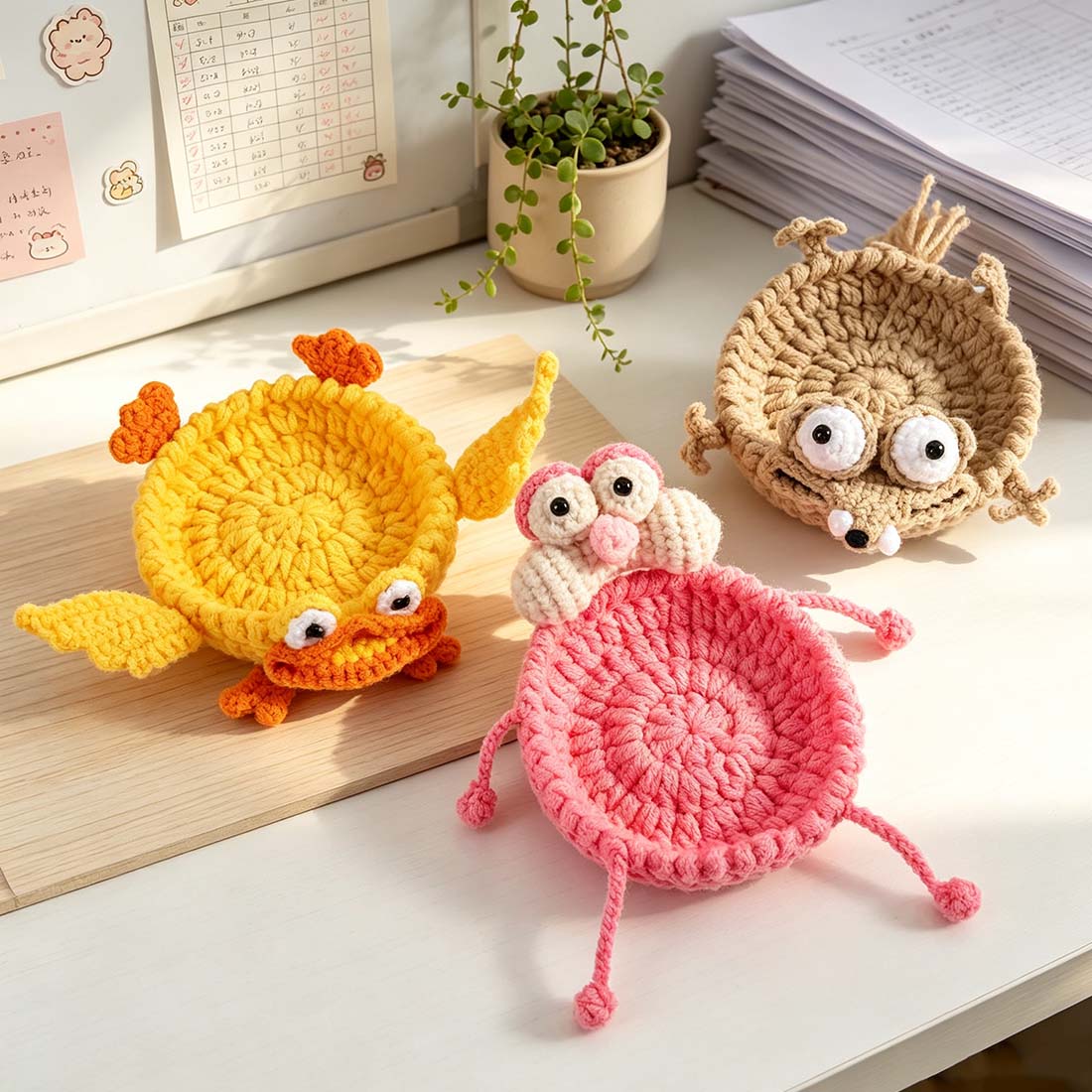 Bouncy Squirrel Coaster Crochet Fun Office Desk Accessory Thank You Gift for Teacher Coworker