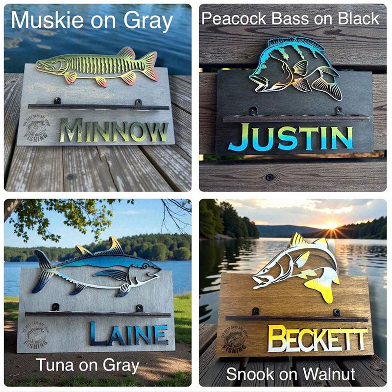 Personalized Reel Cool Dad Wood Fishing Rod Holder Custom Name 6-Rod Wall Rack for Dad Grandpa Fishing Lovers