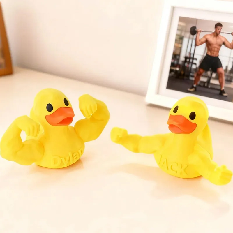 Personalized 3D Printed Funny Muscle Arm Duck with Name Desk Decor Birthday Gift for Friends Gym Rat Gym Lovers