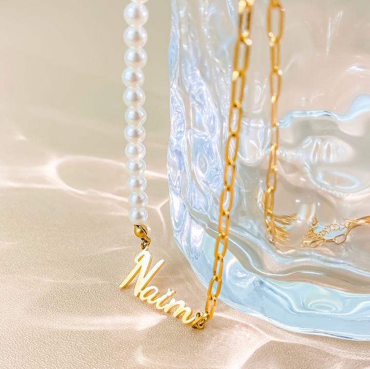 Personalized Pearl Name Necklace for Her Girlfriend Valentine's Day Gift Delicate Pearl & Paperclip Chain Necklace Anniversary Name Jewelry Necklace for Women Birthday Gift for Women