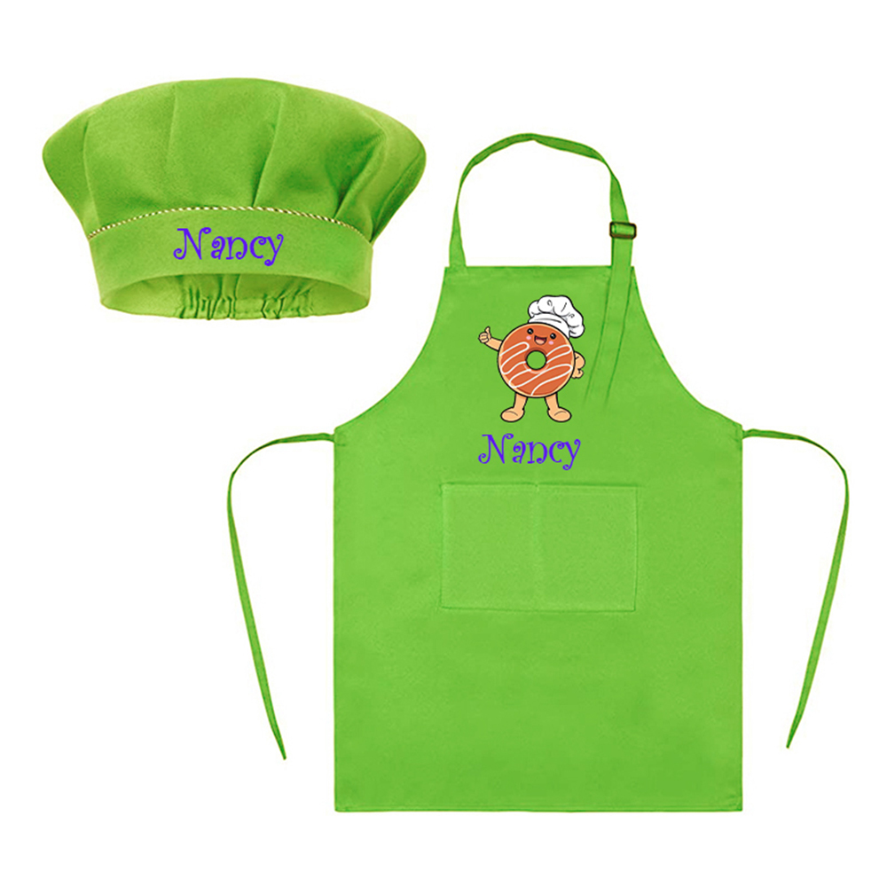 Personalized Kids Chef Apron and Hat Set Custom Name Colorful Gift for Kids