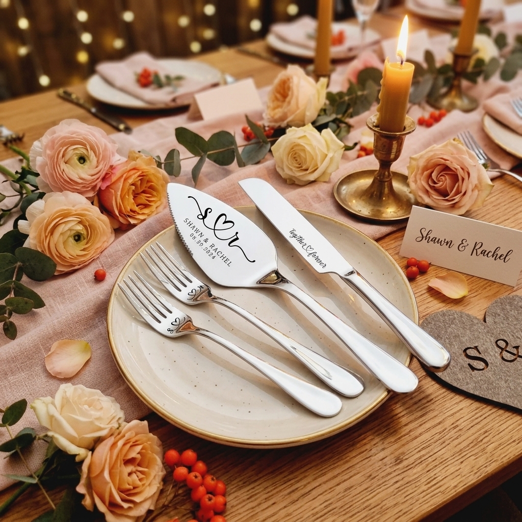 Personalized Wedding Cake Serving Set, Engraved Stainless Steel Knife & Server, Marriage gift
