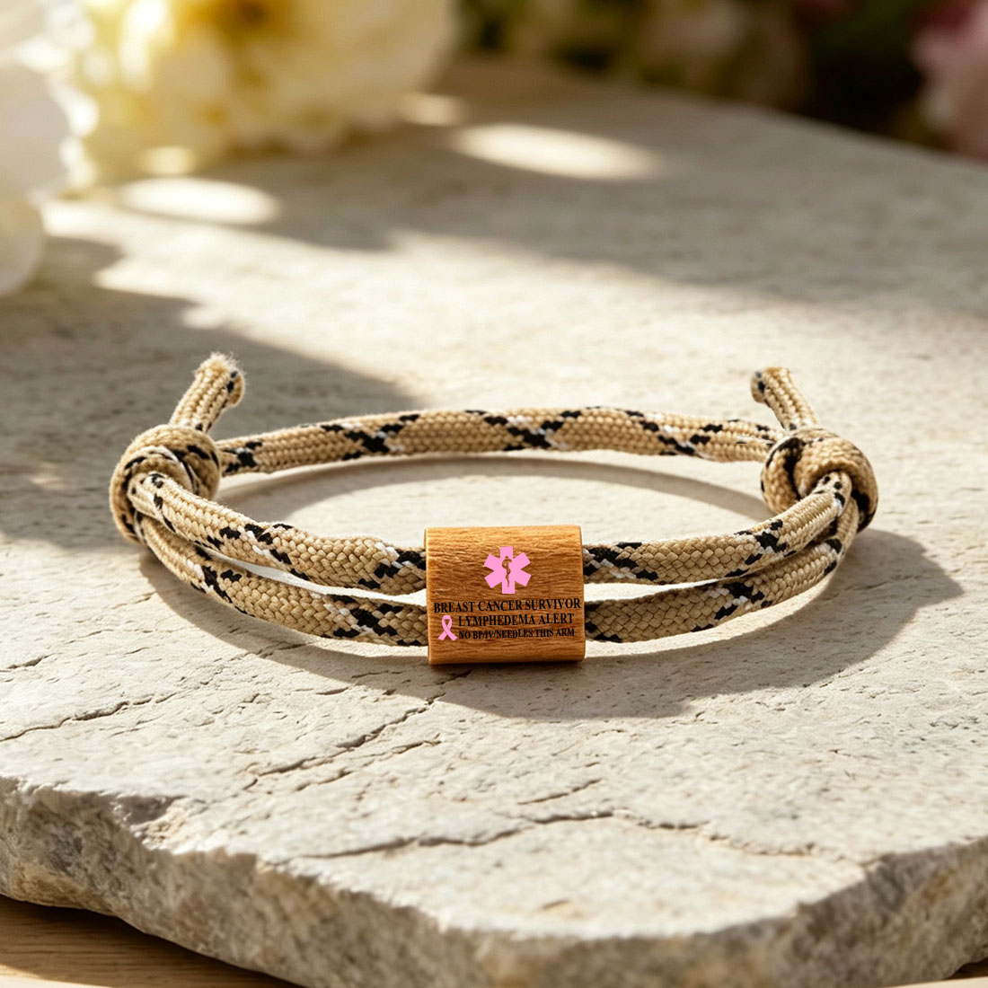 Personalized Star of Life Medical Alert ID Bracelet Emergency Nylon Rope Care Gift for Breast Cancer Woman