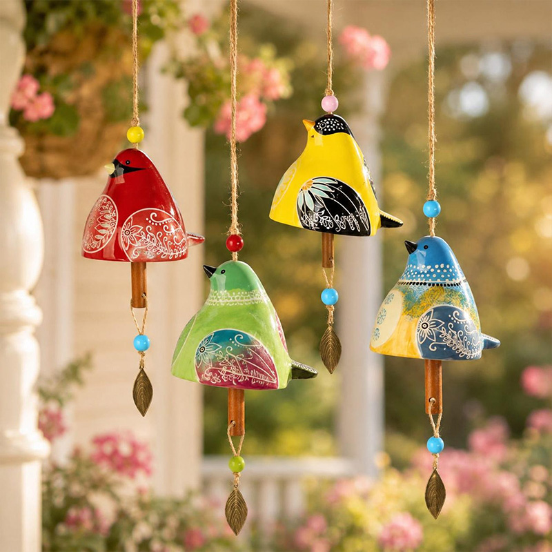 Personalized Unique Bird Lover Gift  Custom Name Bird Chime Garden Porch Wind Ornament Ceramic Bird Hanging Decor Memorial Keepsake