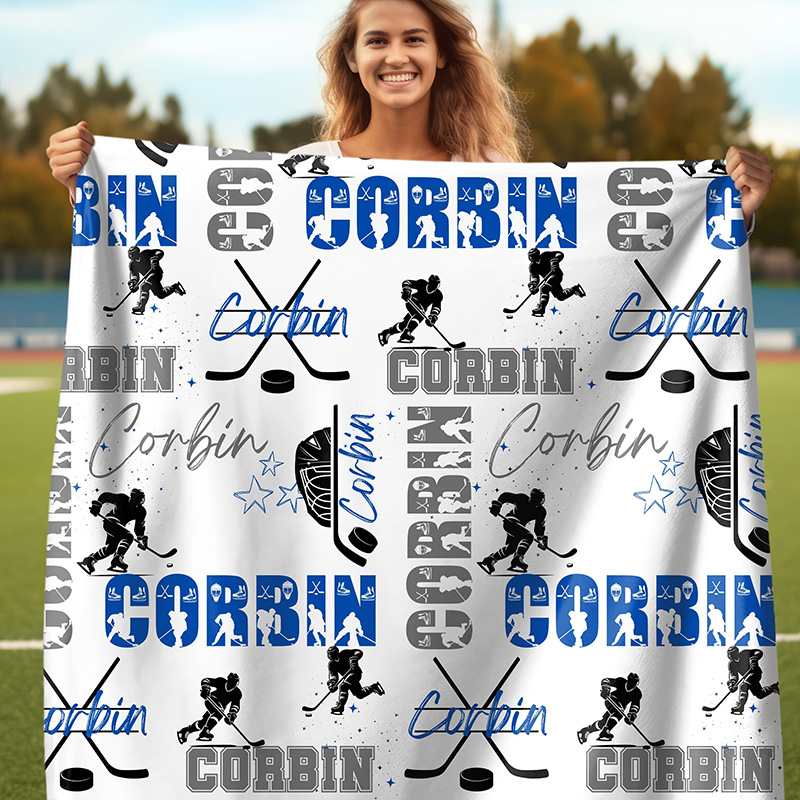Personalized Hockey Blanket with Custom Name, Number, and Font Colors