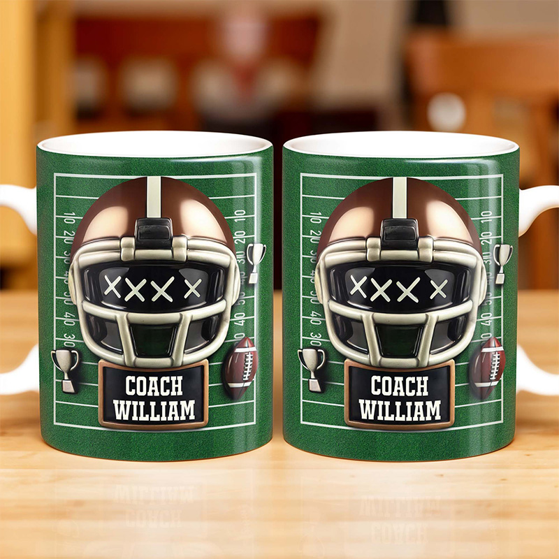 Personalized Football Coach Mug with Custom Name and Helmet Design  