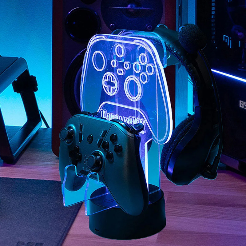 Personalized LED Color Changing Light Controller Holder Headset Stand with Name and ID Desk Decor Birthday Gift for Men Game Lover Geek Lovers
