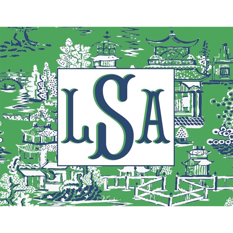 Personalized Mahjong Card Vinyl Stickers Chinoiserie Pagodas Fishtail Monogram