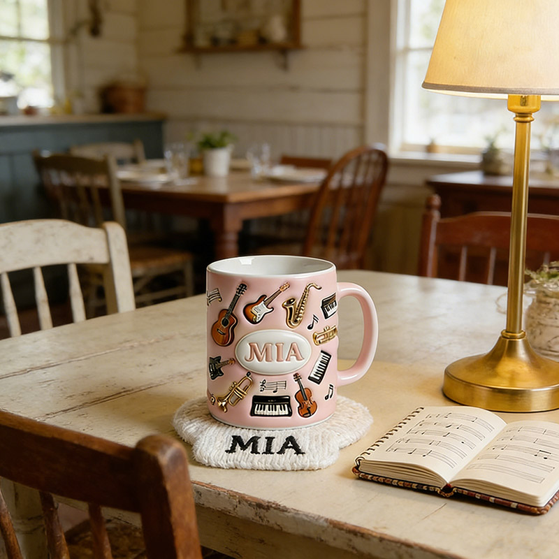 Personalized Inflatable Bubble-Style Musical Instrument Themed Mug Custom Style and Name for Music Lovers for Music Teacher