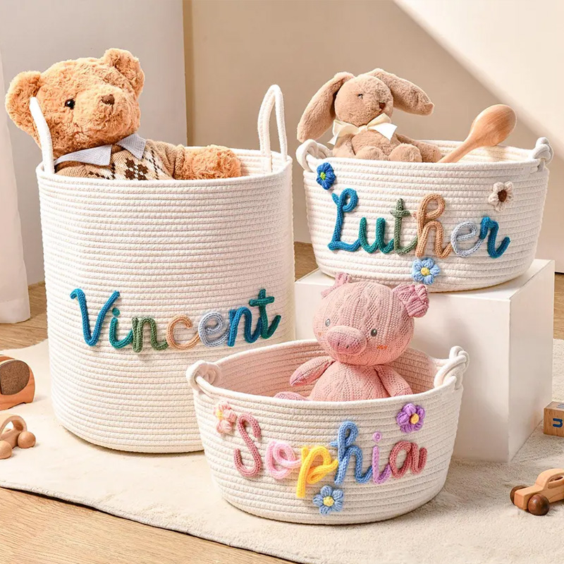Personalized Handmade Candy Basket Personalized  Name Storage Basket Baby Shower Gift Cotton Rope Basket Nursery Storage Basket Toy Organizer Easter Basket gift for kids 