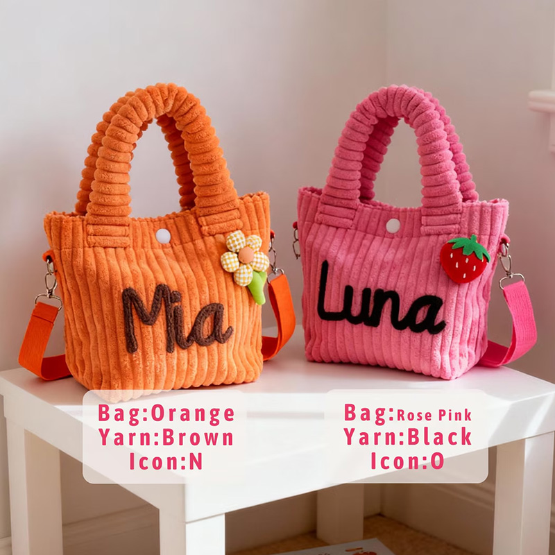 Personalized toddler crossbody bag small corduroy purse for daycare baby travel bag flower girl gift  for boy and girl preschool and birthday present