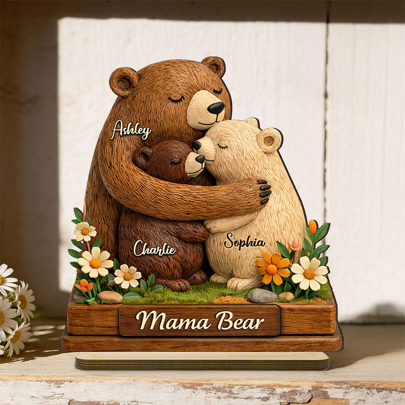 Personalized Mama Bear 2-Layered Wooden Plaque Birthday Mother's Day Gift for Mom Grandma