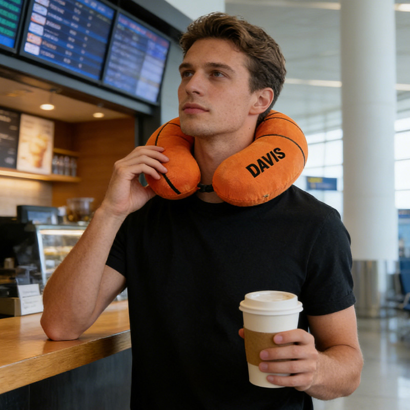 Personalized Basketball U-Shaped Pillow with Custom Name for Sports Fans and Travelers