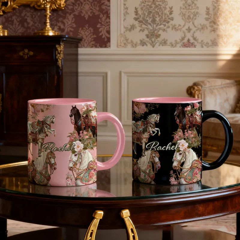 Personalized Riding Floral Mug French Countryside Gifts Coffee Cup Bicycle Tea Cup Riding Ceramic Mug Gift for Riding Lovers Equestrian Lovers