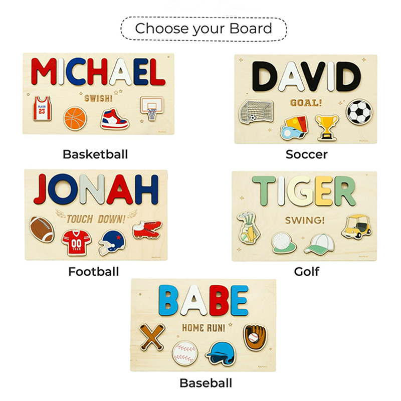Personalized Wooden Sport Name Puzzle For Toddlers Sport Nursery Decor SportTheme Party Gift Birthday Easter Boy Gift