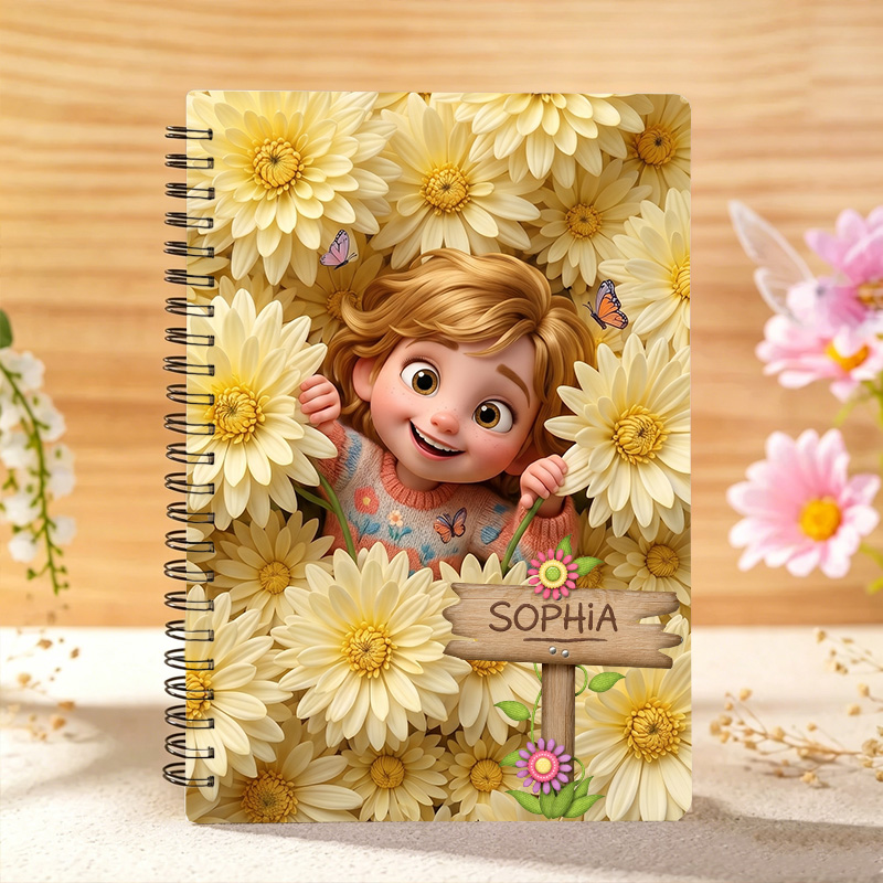 Personalized Cute Cartoon Girl Birth Flower Custom Name Notebook for Children