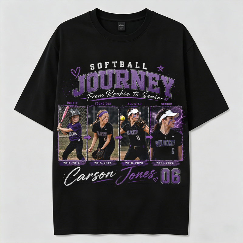 Personalized Player Poster T-Shirts Player Development Timeline Shirts Printed With Photos, Names, Jersey Numbers, and Team Information