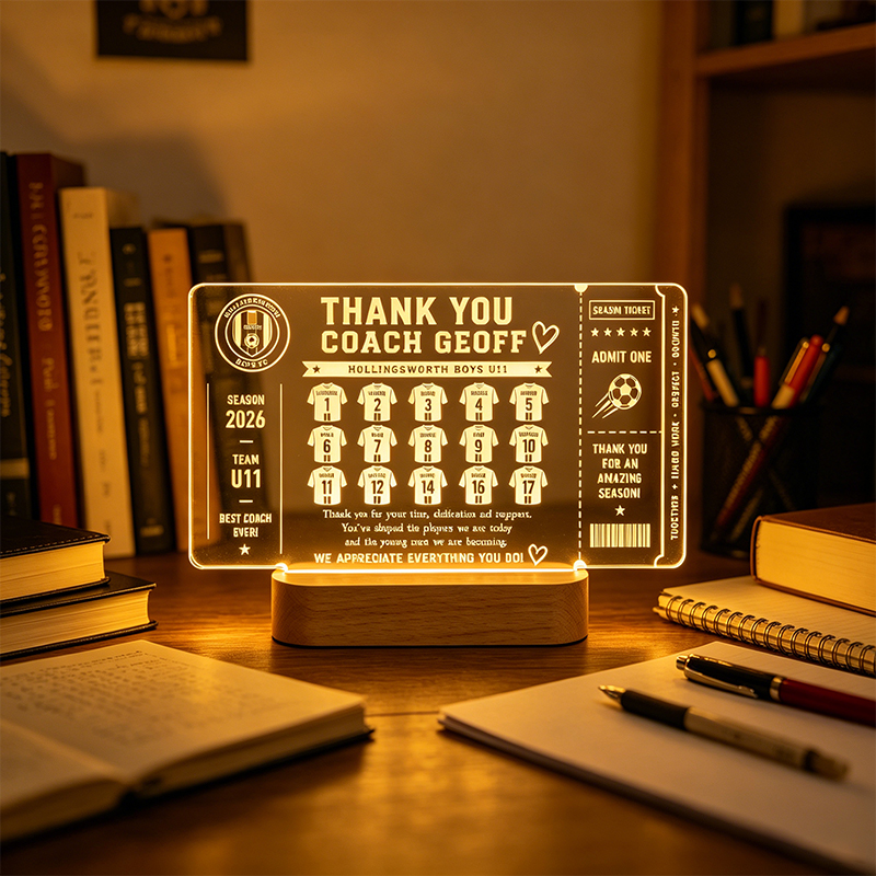 Personalized LED Coach Thank You Plaque Custom Soccer Team Gift with Player Names & Numbers
