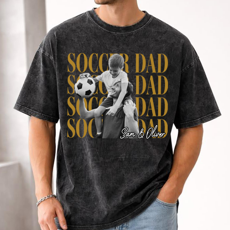 Personalized Sports Dad Washed T-Shirt Custom Photo and Text Best Dad By Par Vintage Style Gift For Sports Dad Father's Day