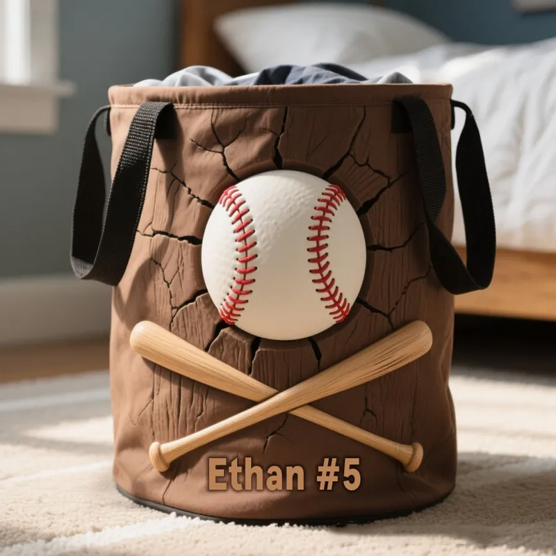 Personalized Baseball Basket with Custom Name and Number Design