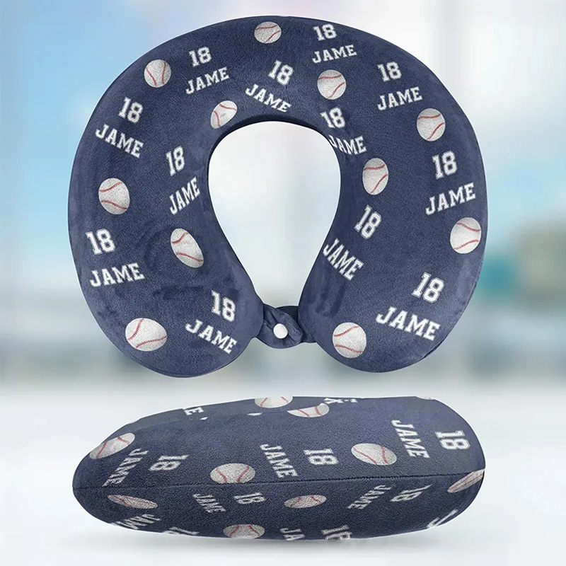 Personalized Baseball U-Shaped Pillow with Name and Jersey Number for Sports Lovers and Travelers