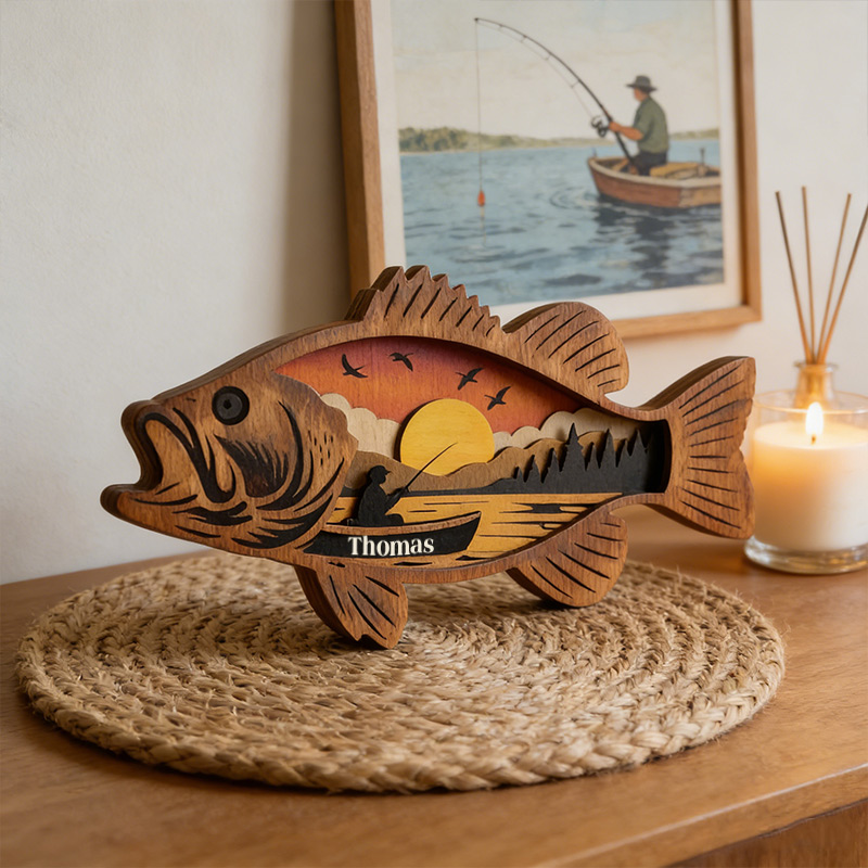 Personalized Wooden Fishing Ornament Home Decor for Fishing Enthusiasts Gift for Dad