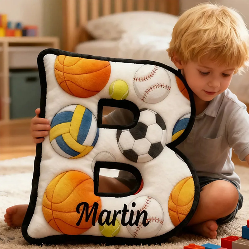 Personalized Sports Letter Pillow for Kids with Custom Name and Sports Design