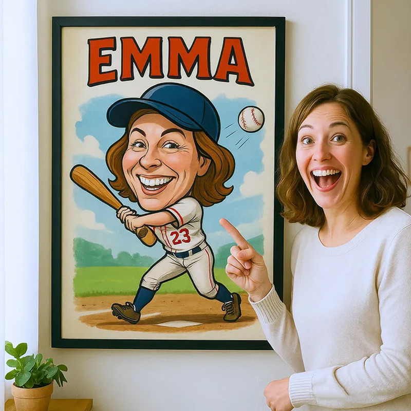 Personalized Baseball Caricature from Photo Wall Art Poster Without Frame Funny Hand Drawn Style Art Gift for Baseball Fans and Athletes  Sale-megacustom