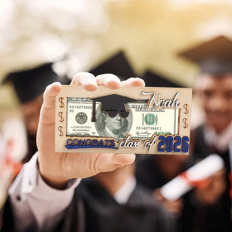 Personalized Graduation Cap Wooden Money Holder with Name Funny Cash Party Favor Gift for Class of 2026 Graduates