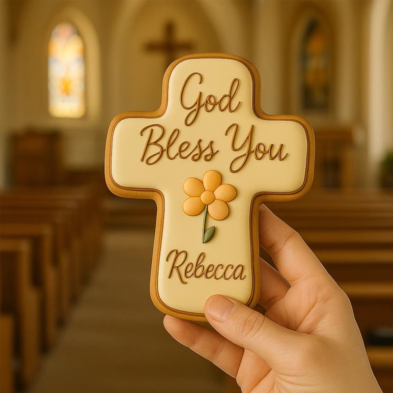 Personalized Christian Cookie Cutter Name Religious Blessing Communion Girl Custom Name Gift for Faith and Baptism