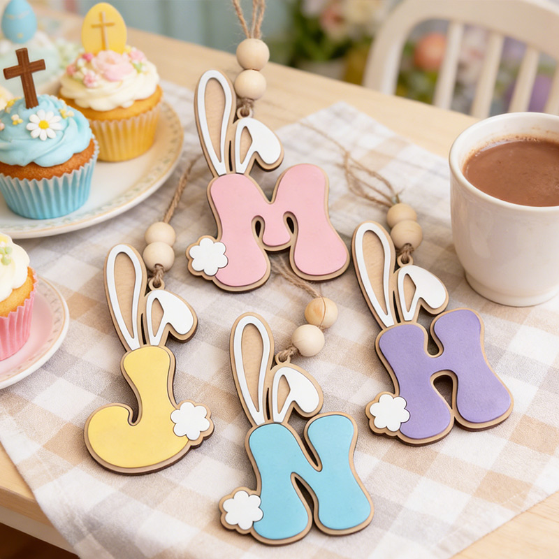 Personalized Bunny Letter Easter Basket Tag Custom Wood Name Tag 