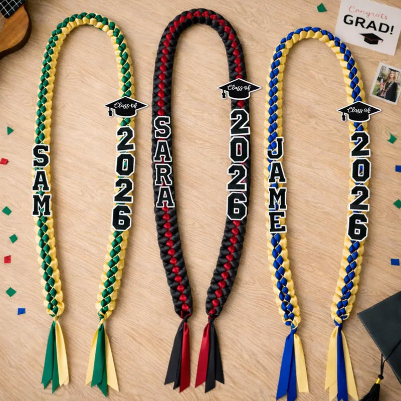 Personalized Braided Satin Ribbon Lei Keepsake Lei for Grad Custom Graduation Gift