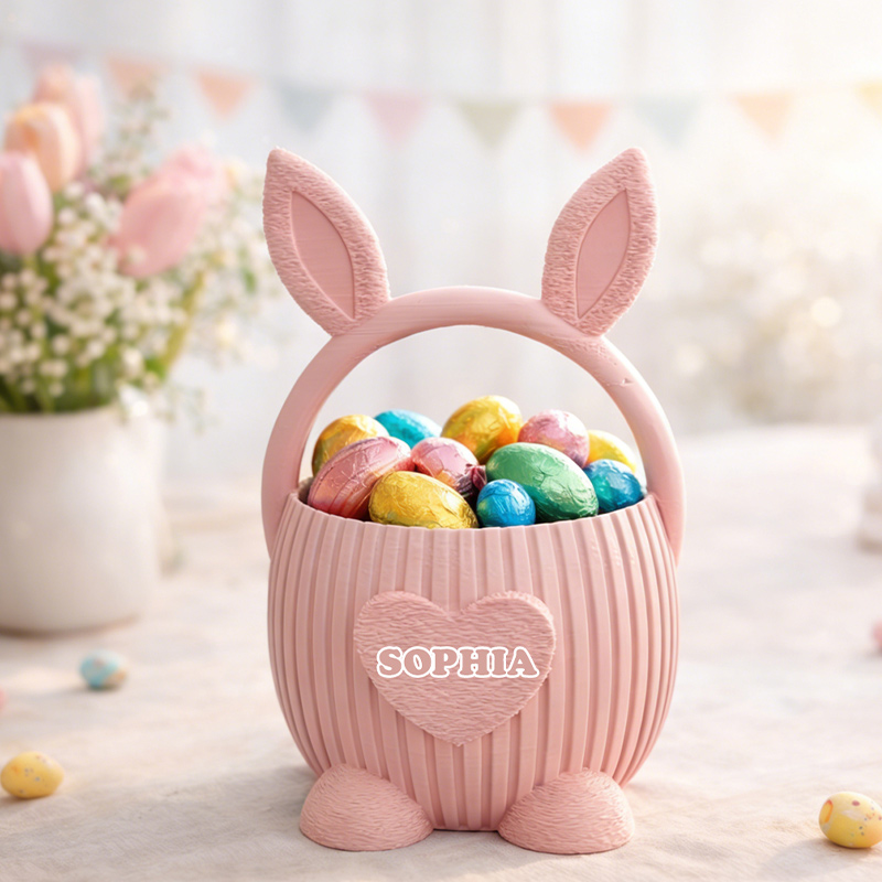 Personalized Easter Bunny Basket 3D-Printed Custom Easter Candy Baskets with Name for Kids