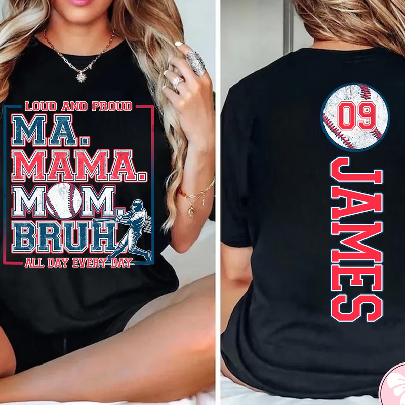 Personalized Baseball Mom Bruh T-Shirt Mama Baseball Shirt Custom Name and Number Gift for Baseball Mom
