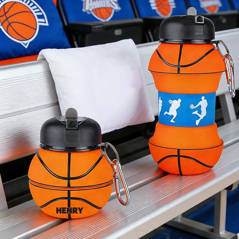 Personalized Foldable Clssic Basketball Water Cup Silicone Basketball Sports Water Bottle Custom Name Gift for Basketball Lovers