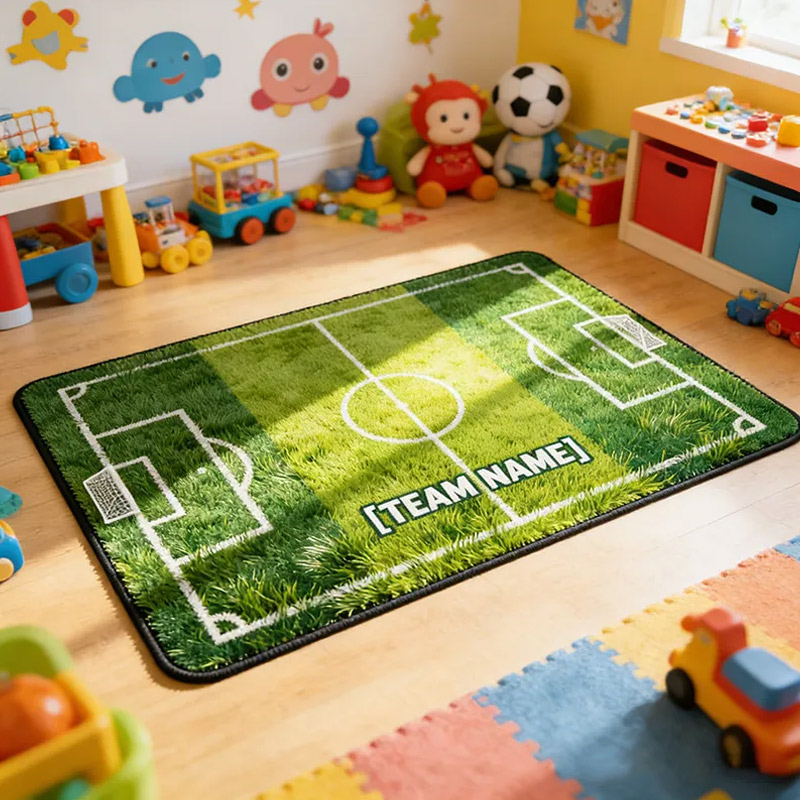 Personalized Soccer Field Rug with Custom Team Name for Kids' Rooms