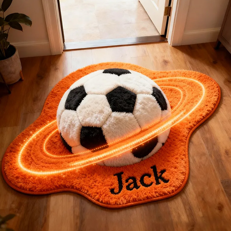 Personalized Galaxy Soccer Rug with Stunning Saturn Ring Effect for Kids and Sports Enthusiasts