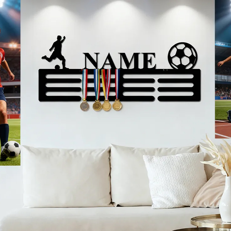 Personalized Soccer Medal Holder with Custom Name and Ball Design