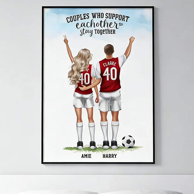 Personalized Soccer Couple Poster with Custom Names and Jerseys